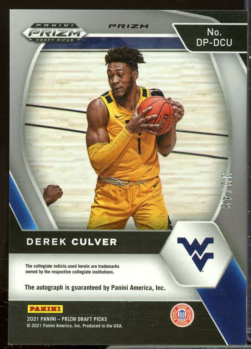 Derek Culver 2021-22 Panini Prizm Draft Pick Autograph Prizms Orange Pulsar #50  Image 2