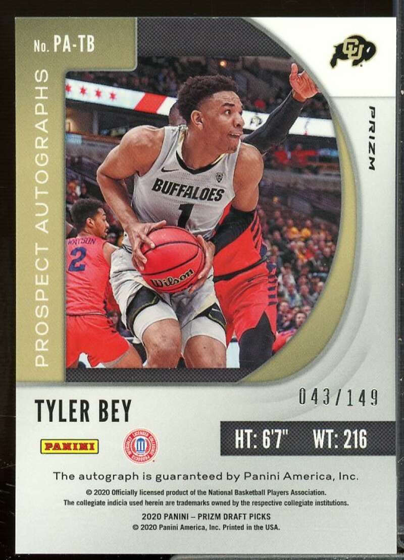 Tyler Bey Rookie 2020-21 Panini Prizm Draft Picks Prospect Autographs Blue #35  Image 2