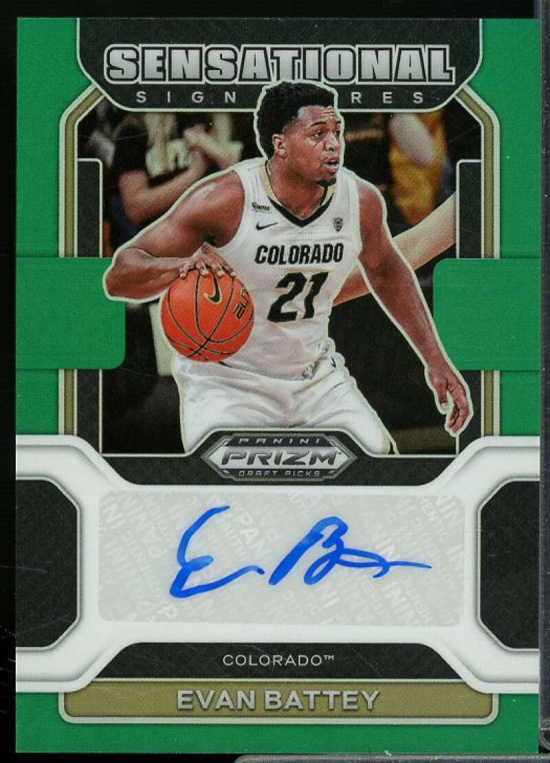 Evan Battey 2022-23 Panini Prizm Draft Picks Sensational Signatures Green #22  Image 1