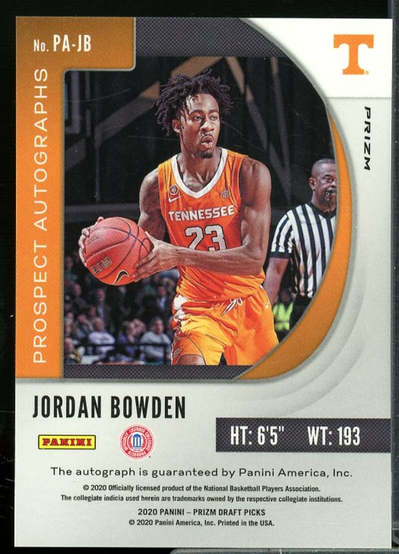 Jordan Bowden 2020-21 Panini Prizm Draft Picks Prospect Autographs Green #79  Image 2