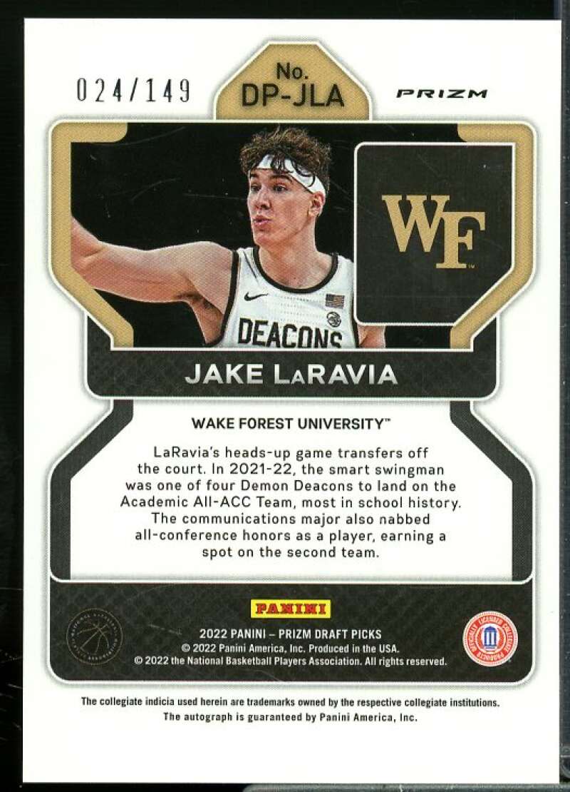 Jake LaRavia Rookie 2022-23 Panini Prizm Draft Picks Autographs Prizms Blue #39  Image 2