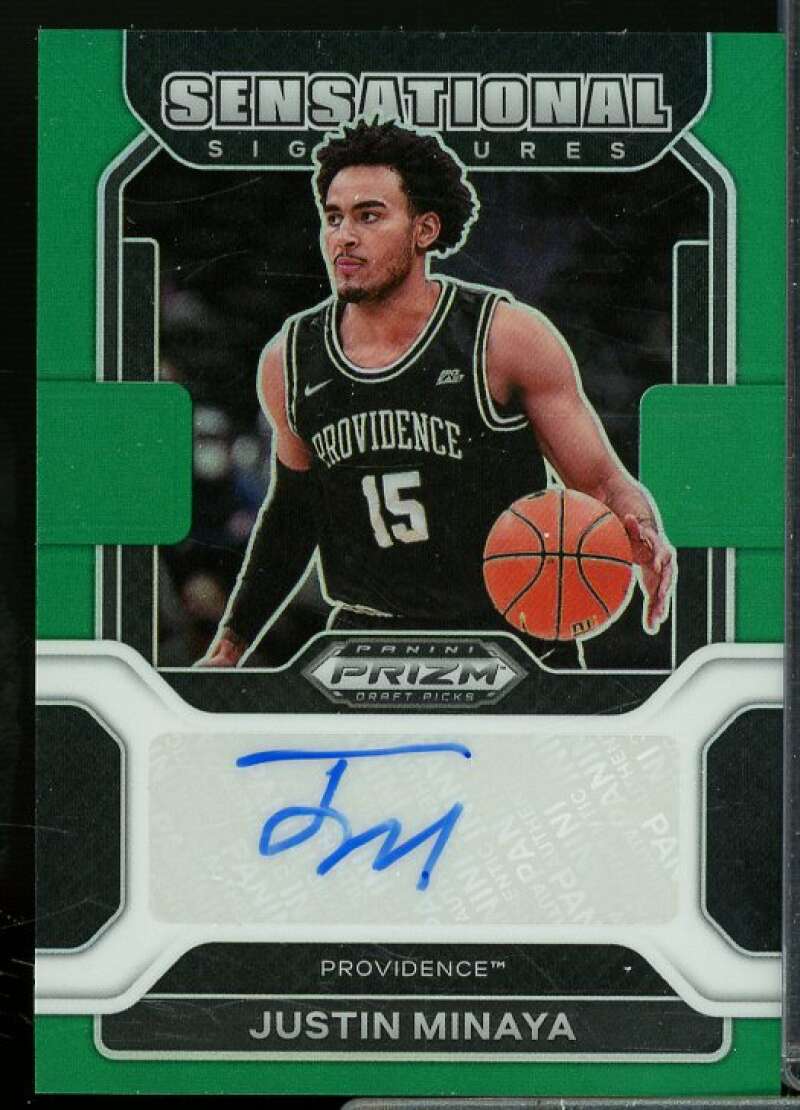 Justin Minaya 2022-23 Panini Prizm Draft Picks Sensational Signatures Green #42  Image 1