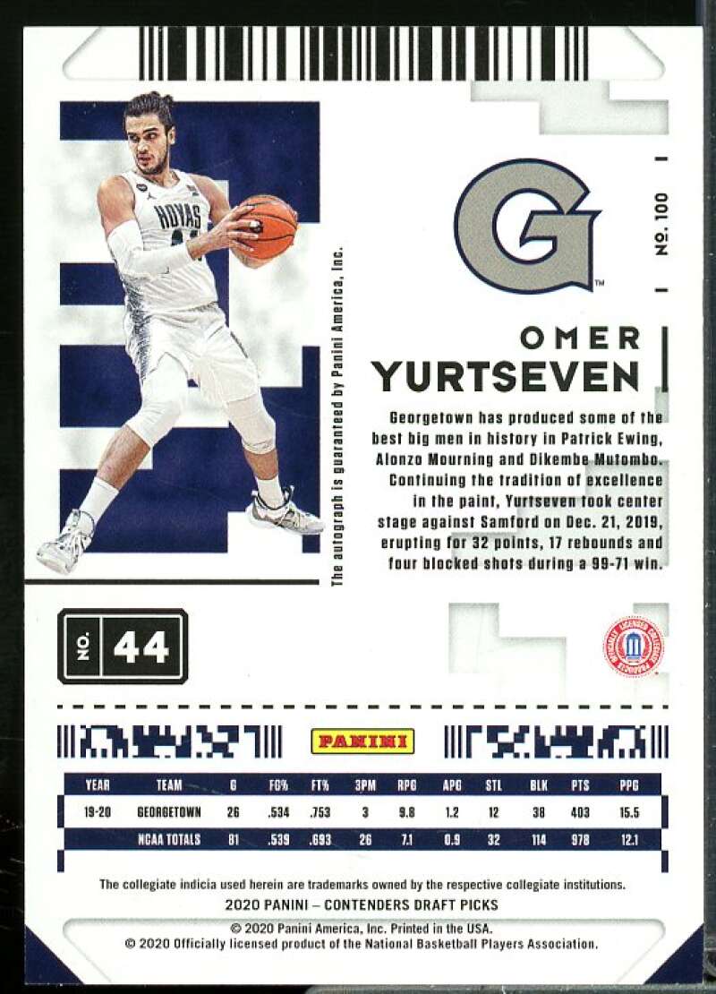 Omer Yurtseven 2020-21 Panini Contenders Draft Prospect Ticket Auto Green #100  Image 2