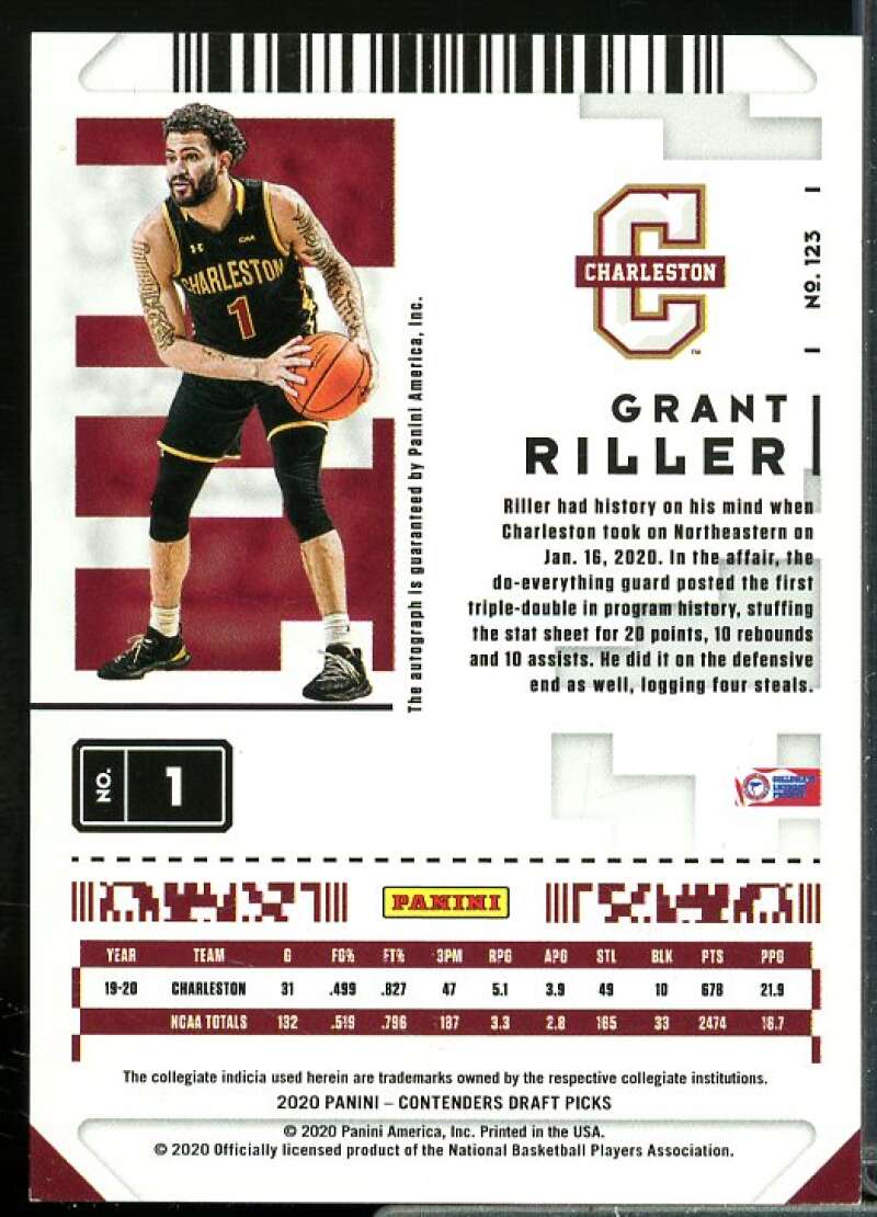 Grant Riller 2020-21 Panini Contenders Draft Prospect Ticket Auto Green #123  Image 2