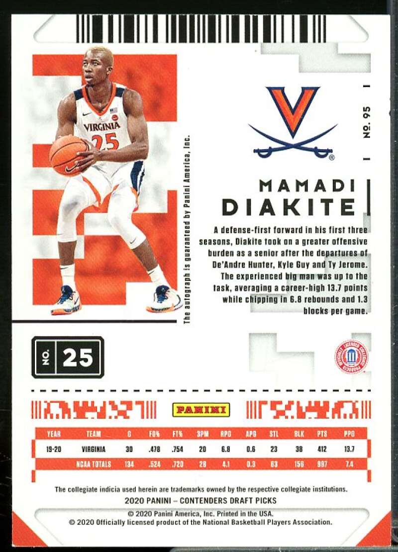 Mamadi Diakite AU 2020-21 Panini Contenders Draft Picks Game Ticket Red #95  Image 2