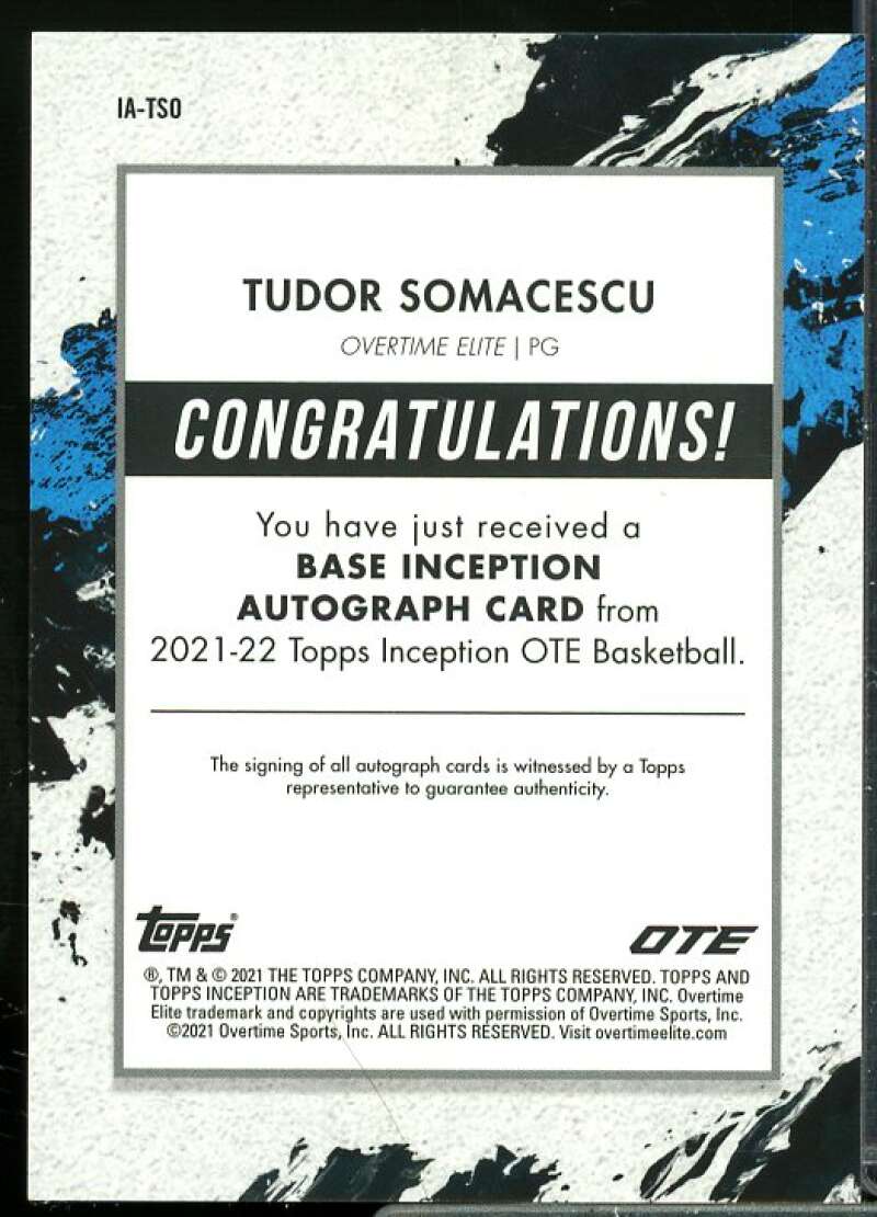 Tudor Somacescu 2021-22 Topps Inception Overtime Elite Autographs Red #IATSO  Image 2