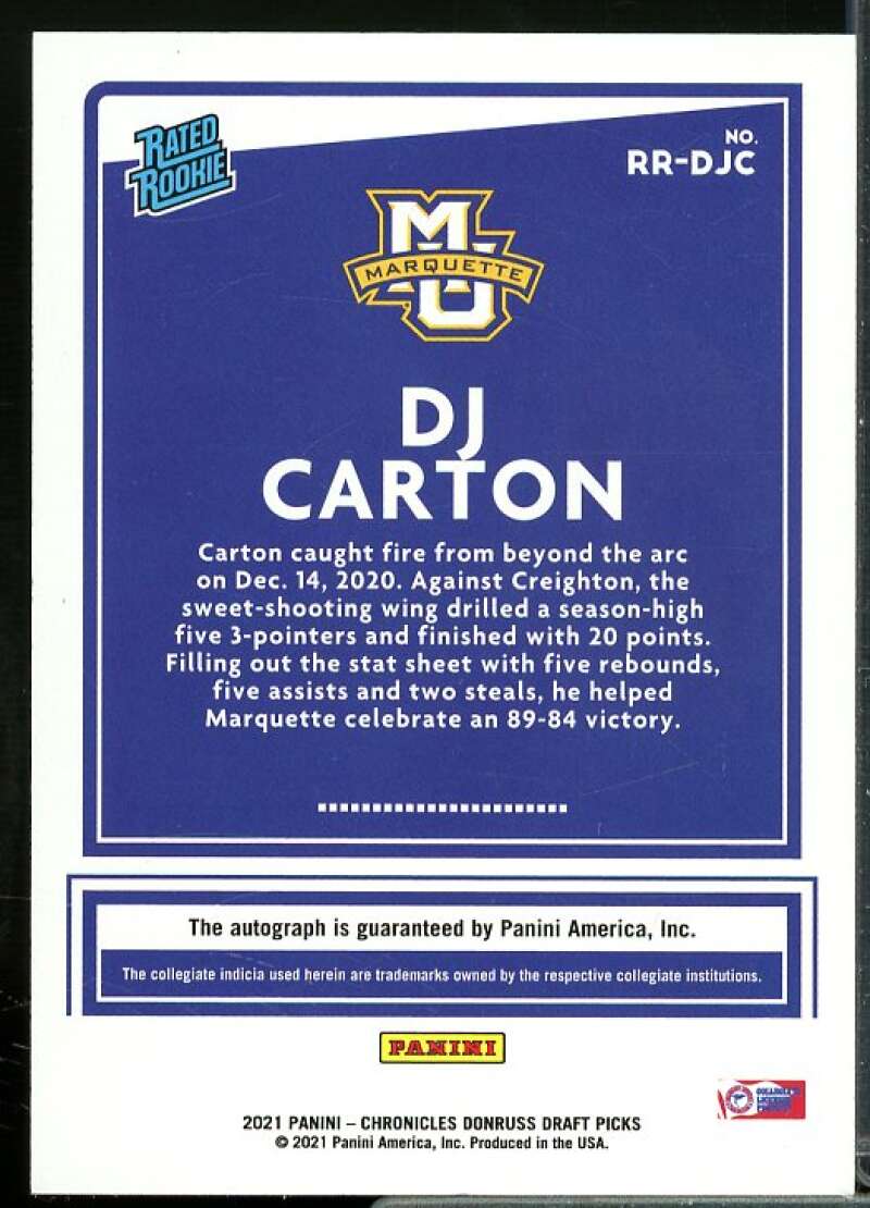 DJ Carton 2021-22 Panini Chronicles Draft Donruss Rated Rookie Autographs #16  Image 2