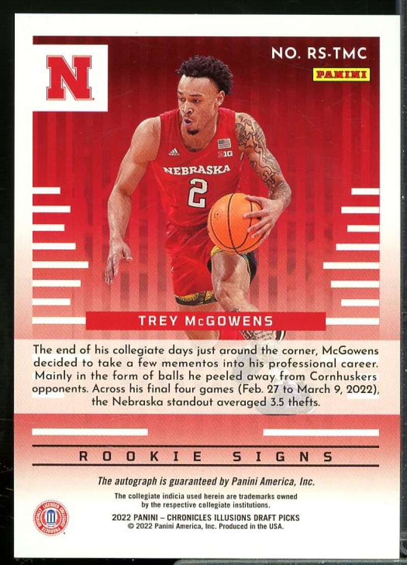 Trey McGowens 2022-23 Panini Chronicles Draft Illusions Rookie Signs Red #37  Image 2