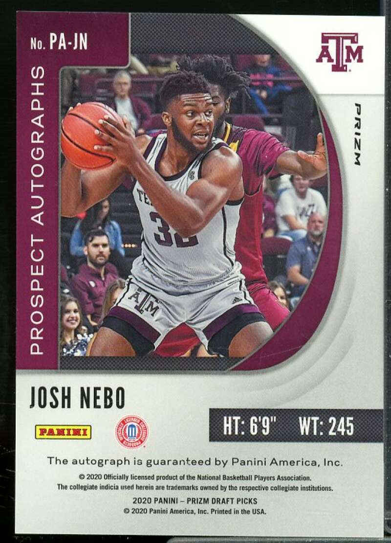 Josh Nebo Rookie 2020-21 Panini Prizm Draft Picks Prospect Autographs Green #74  Image 2