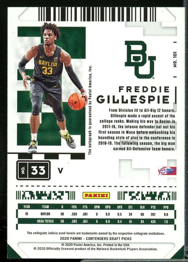 Freddie Gillespie AU Rookie Card 2020-21 Panini Contenders Draft Picks #101  Image 2