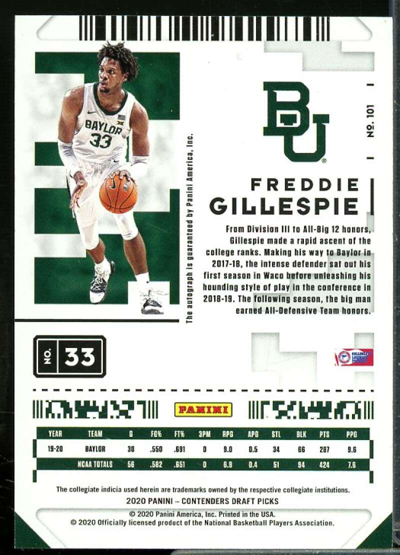 Freddie Gillespie AU Card 2020-21 Panini Contenders Draft Picks Variations #101  Image 2