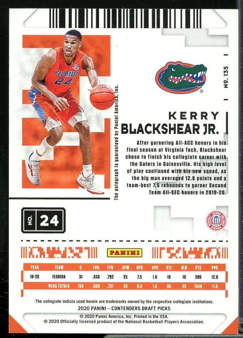 Kerry Blackshear Jr. AU Rookie Card 2020-21 Panini Contenders Draft Picks #135  Image 2