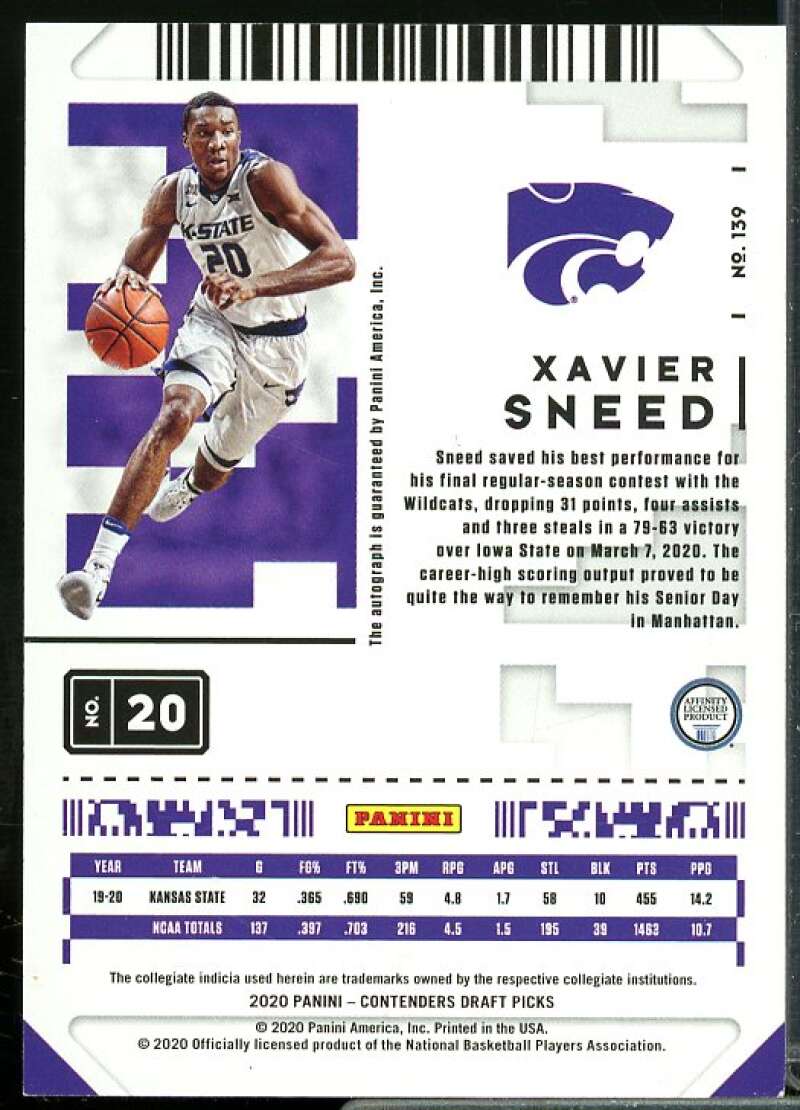 Xavier Sneed AU Card 2020-21 Panini Contenders Draft Picks Game Ticket Red #139  Image 2