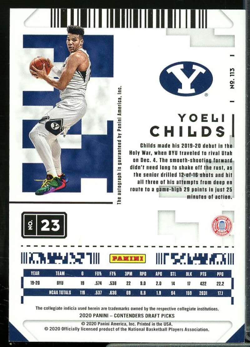 Yoeli Childs AU Rookie Card 2020-21 Panini Contenders Draft Picks #113  Image 2