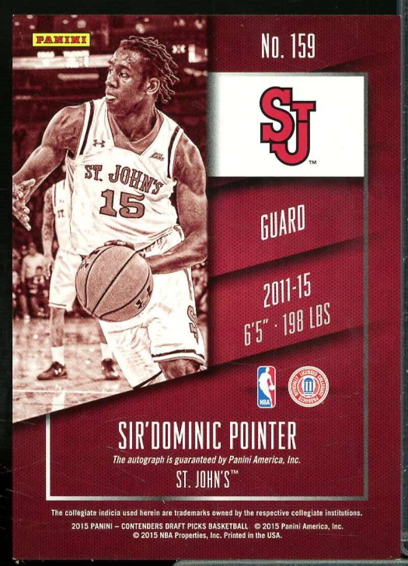 Sir'Dominic Pointer AU Rookie Card 2015-16 Panini Contenders Draft Picks #159  Image 2