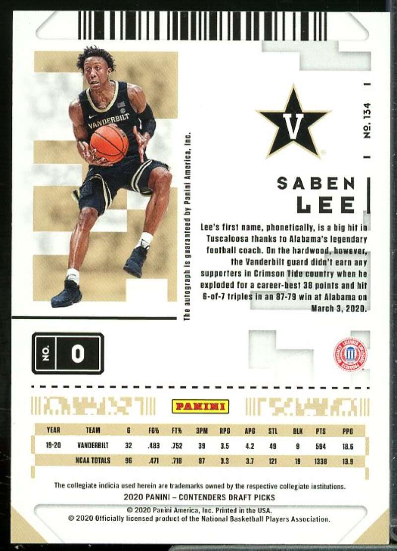 Saben Lee AU Rookie 2020-21 Panini Contenders Draft Picks Game Ticket Red #134  Image 2