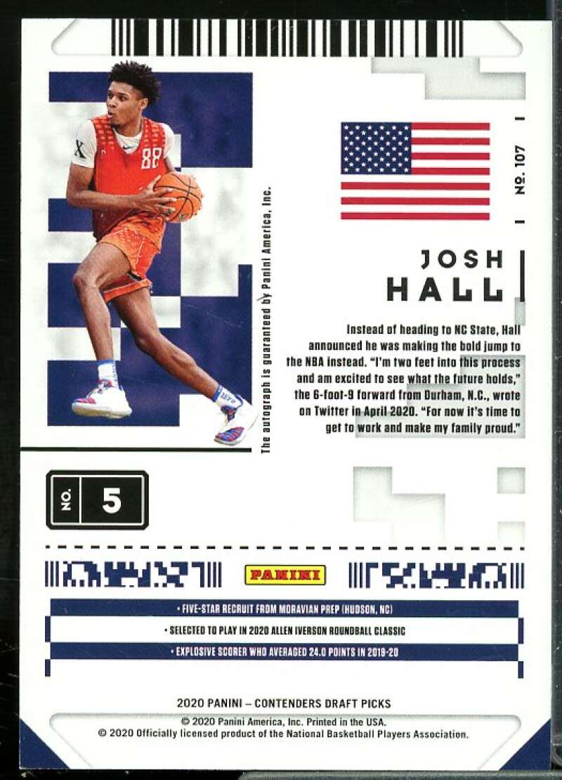 Josh Hall AU Rookie Card 2020-21 Panini Contenders Draft Picks #107  Image 2