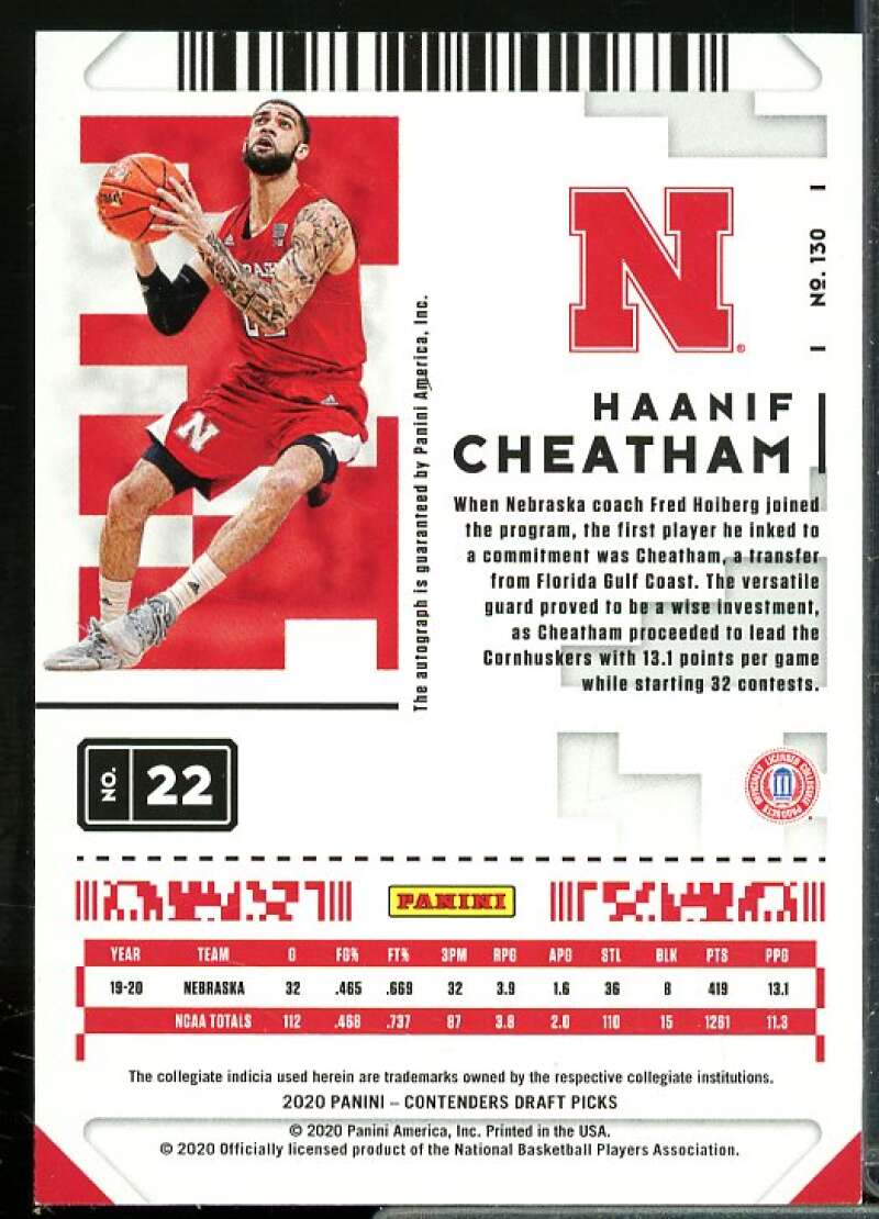 Haanif Cheatham AU Rookie Card 2020-21 Panini Contenders Draft Picks #130  Image 2