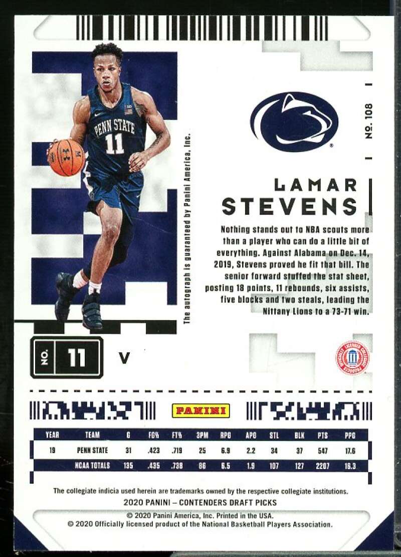 Lamar Stevens AU Card 2020-21 Panini Contenders Draft Picks Variations #108  Image 2