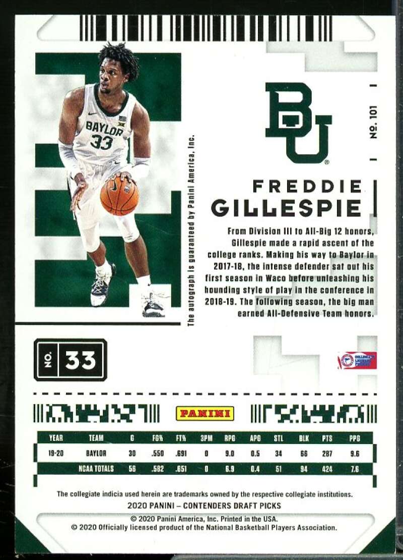 Freddie Gillespie AU Card 2020-21 Panini Contenders Draft Picks #101  Image 2