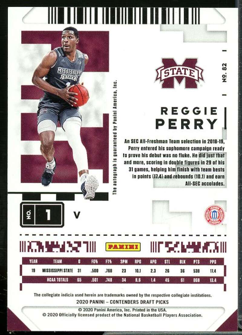 Reggie Perry AU Rookie 2020-21 Panini Contenders Draft Pick Game Ticket Red #82  Image 2