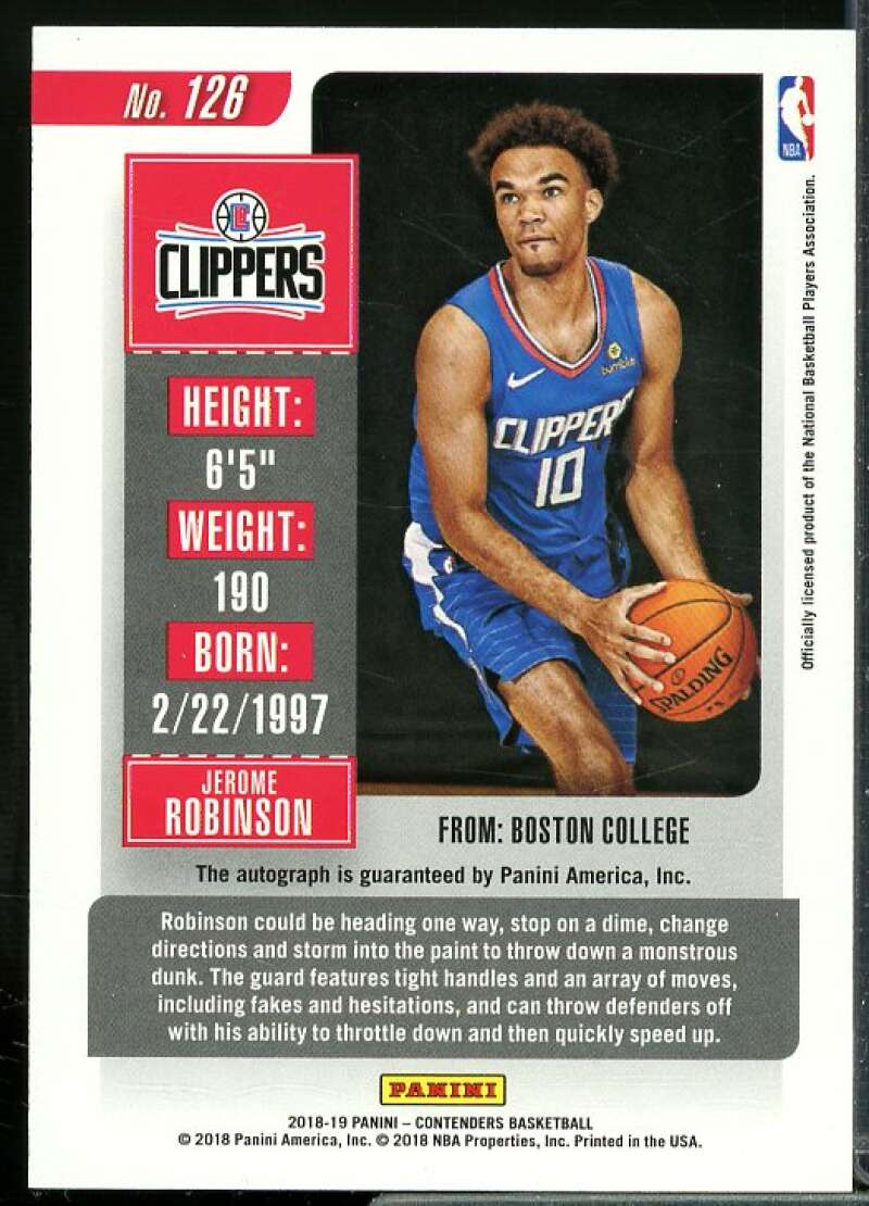 Jerome Robinson AU Rookie Card 2018-19 Panini Contenders Playoff Ticket #126  Image 2