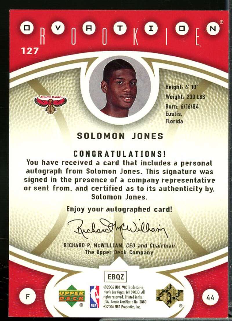 Solomon Jones AU Rookie Card 2006-07 Upper Deck Ovation Gold #127  Image 2