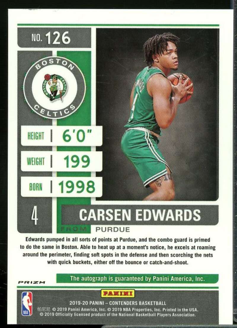 Carsen Edwards AU Card 2019-20 Panini Contenders Premium #126  Image 2