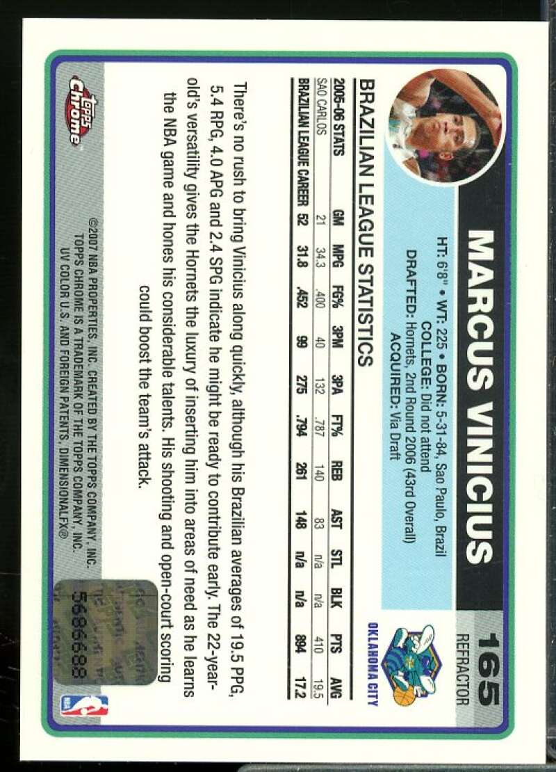 Marcus Vinicius F Rookie 2006-07 Topps Chrome Autographs Refractors Black #165  Image 2