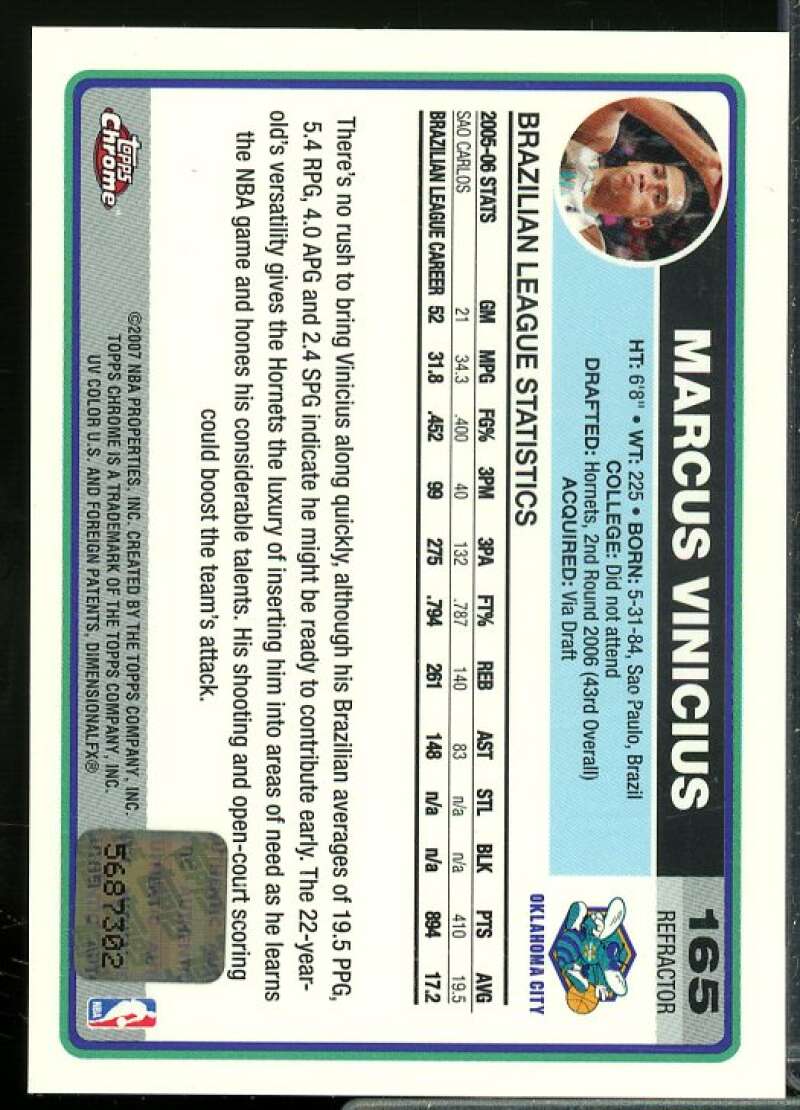 Marcus Vinicius F Rookie 2006-07 Topps Chrome Autographs Refractors Black #165  Image 2