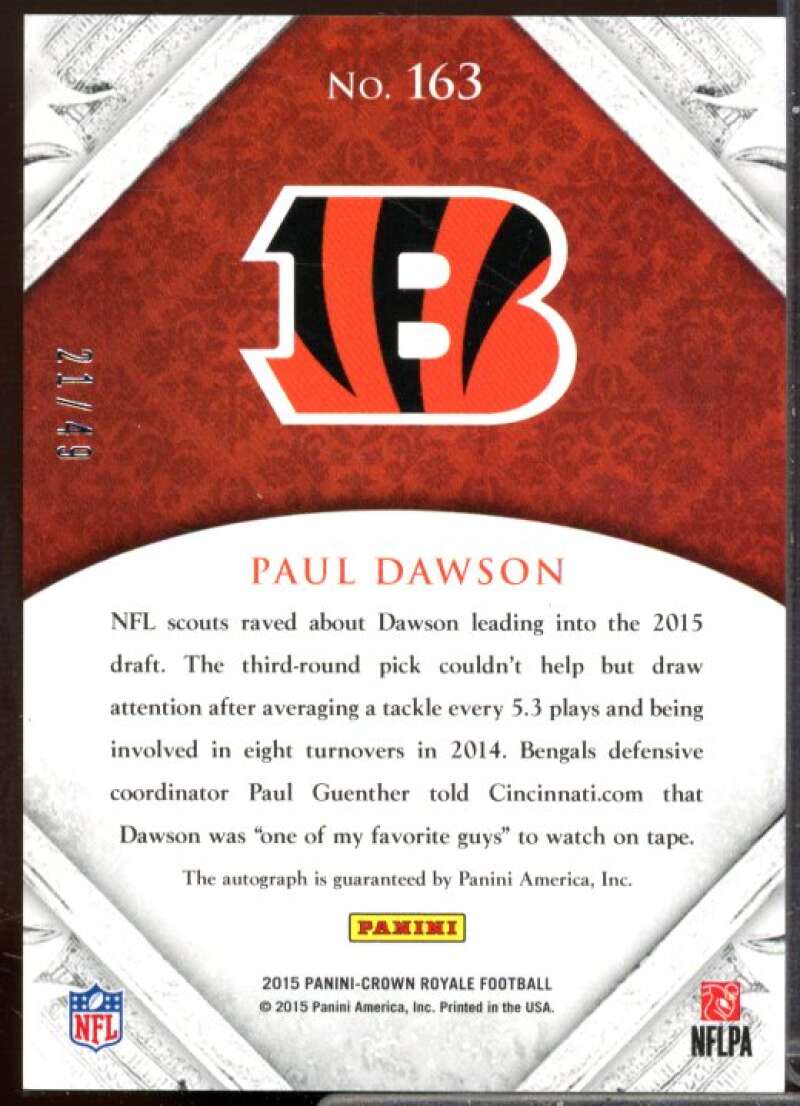 Paul Dawson AU/49 Rookie Card 2015 Crown Royale Gold #163  Image 2