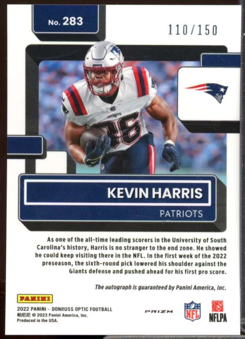 Kevin Harris Rookie Card 2022 Donruss Optic Rated Rookies Autographs #283  Image 2