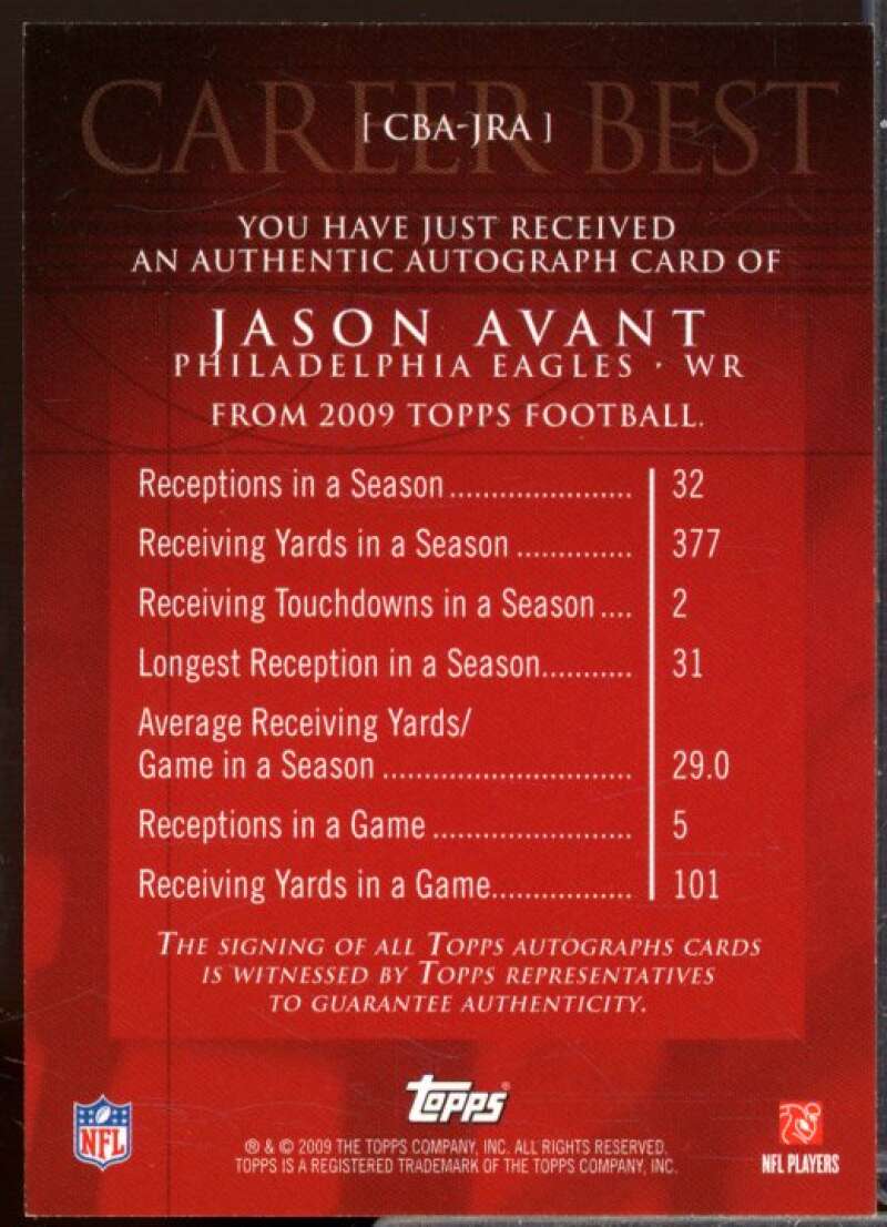 Jason Avant B Rookie Card 2009 Topps Career Best Autographs #JA2  Image 2