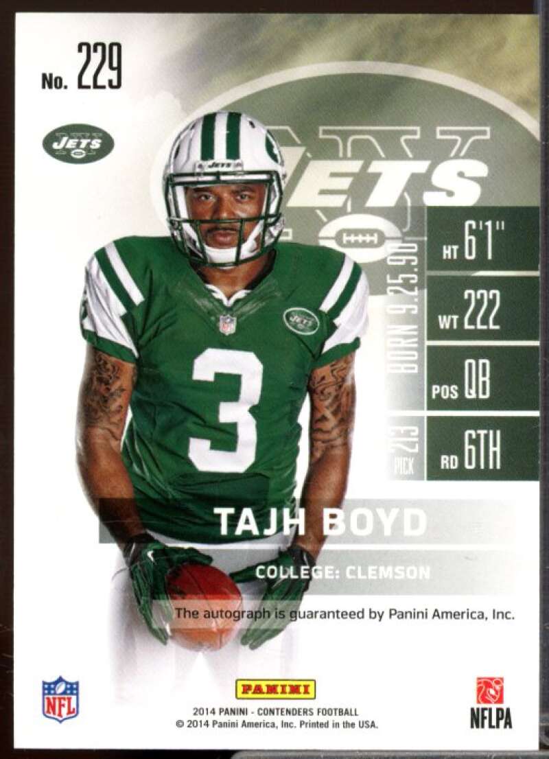 Tajh Boyd AU/99 Rookie Card 2014 Panini Contenders Playoff Ticket #229  Image 2