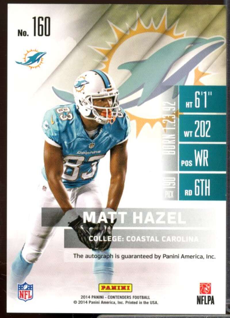 Matt Hazel AU Rookie Card 2014 Panini Contenders Playoff Ticket #160  Image 2