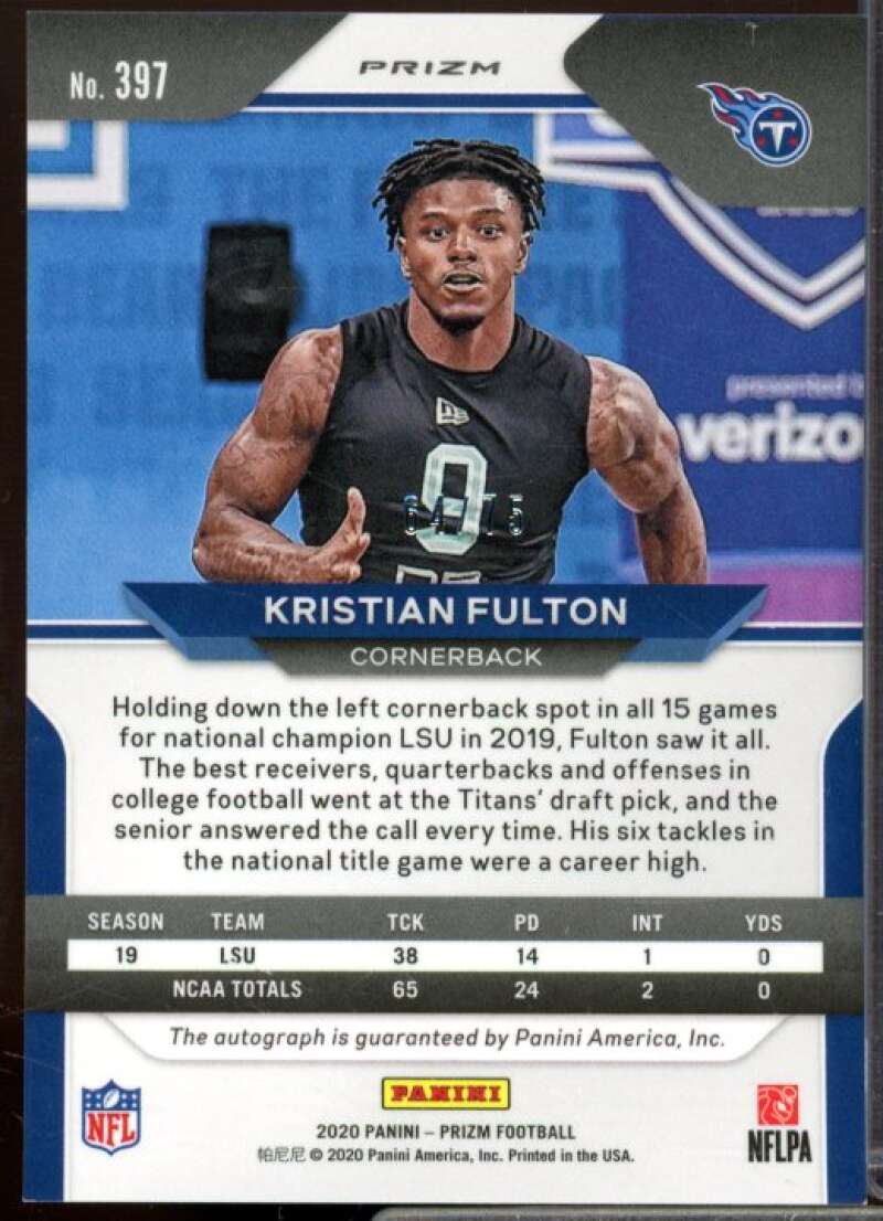 Kristian Fulton 2020 Panini Prizm Rookie Autographs Prizms Green Scope #397  Image 2