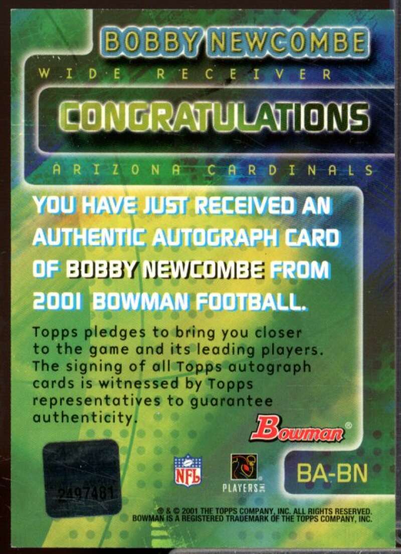 Bobby Newcombe H Card 2001 Bowman Rookie Autographs #BABN  Image 2