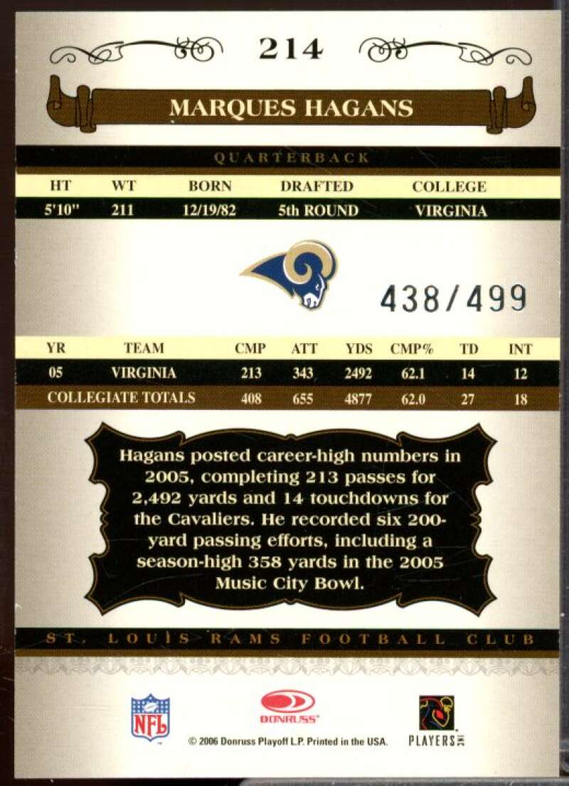 Marques Hagans AU/499 Rookie Card 2006 Donruss Classics #214  Image 2