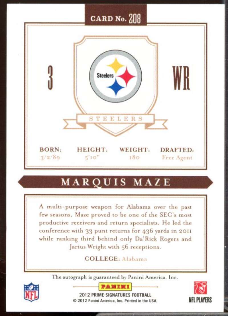 Marquis Maze AU/199 Rookie Card 2012 Prime Signatures #208  Image 2