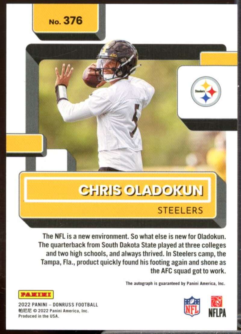 Chris Oladokun Rookie Card 2022 Donruss Rated Rookies Autographs #376  Image 2