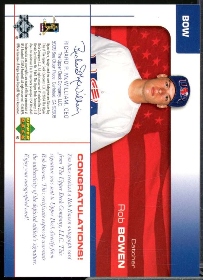 Rob Bowen/510 Card 2004 USA Baseball 25th Anniversary Signatures Blue Ink #BOW  Image 2