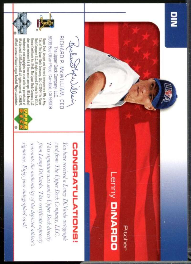 Lenny DiNardo/150 2004 USA Baseball 25th Anniversary Signatures Black Ink #DIN  Image 2