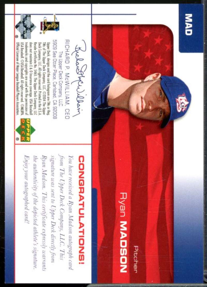 Ryan Madson/110 2004 USA Baseball 25th Anniversary Signatures Blue Ink #MAD  Image 2