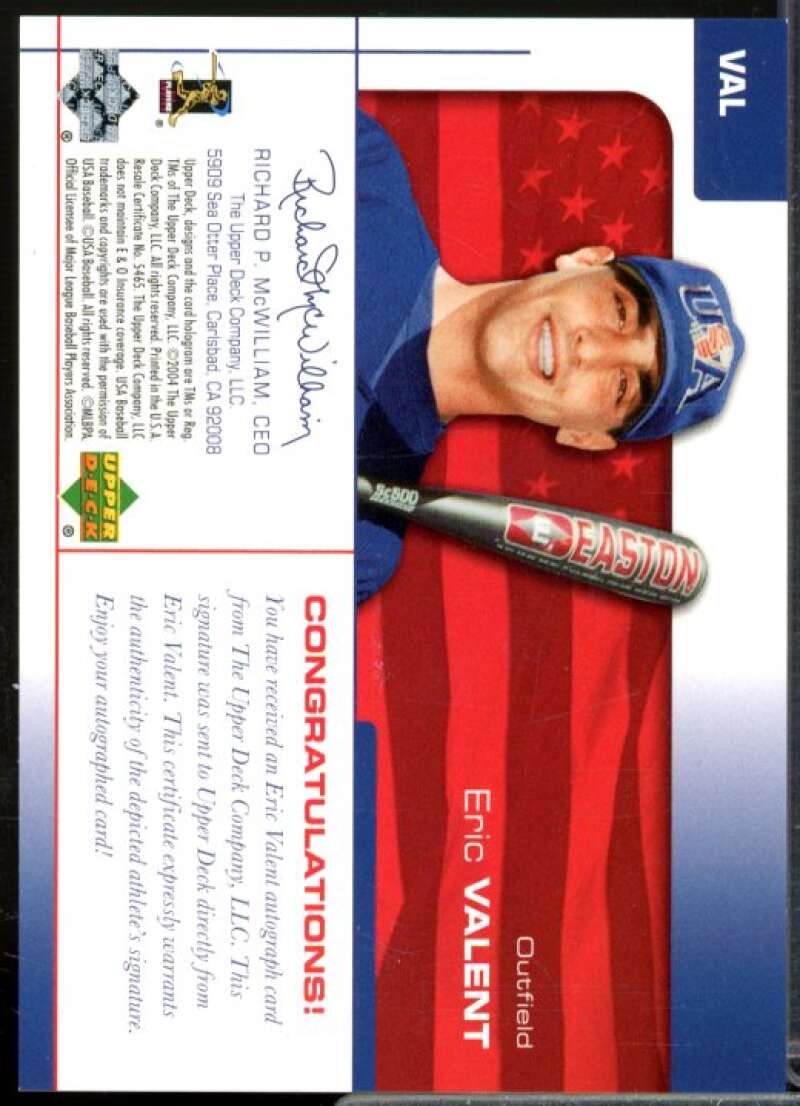 Eric Valent/360 2004 USA Baseball 25th Anniversary Signatures Black Ink #VAL  Image 2