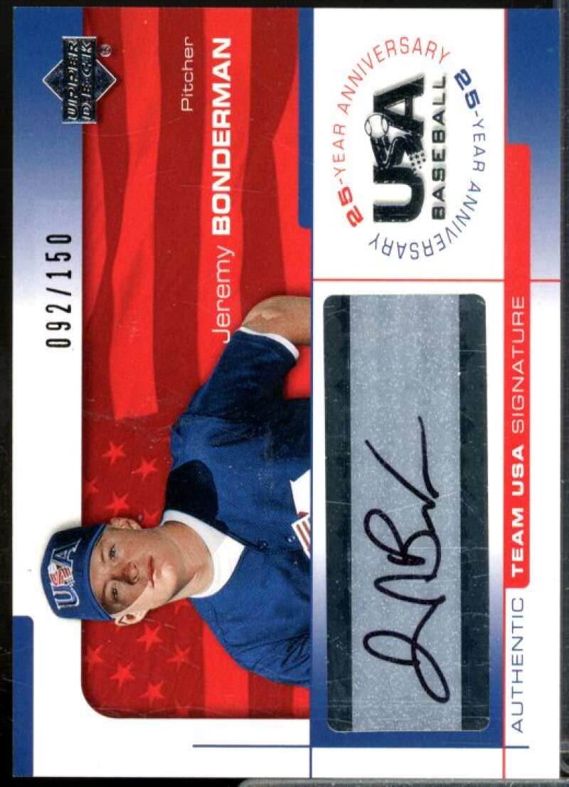 Jeremy Bonderman/150 2004 USA Baseball 25th Anniversary Signature Black Ink BON  Image 1