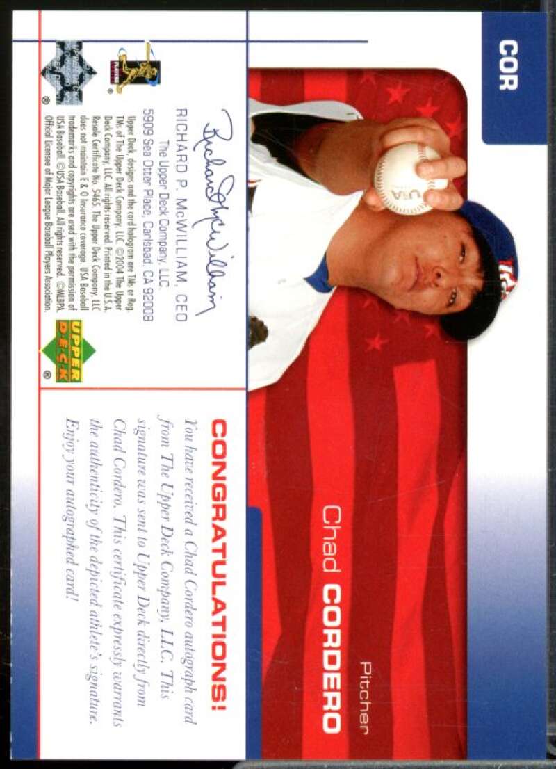 Chad Cordero/360 2004 USA Baseball 25th Anniversary Signatures Black Ink #COR  Image 2