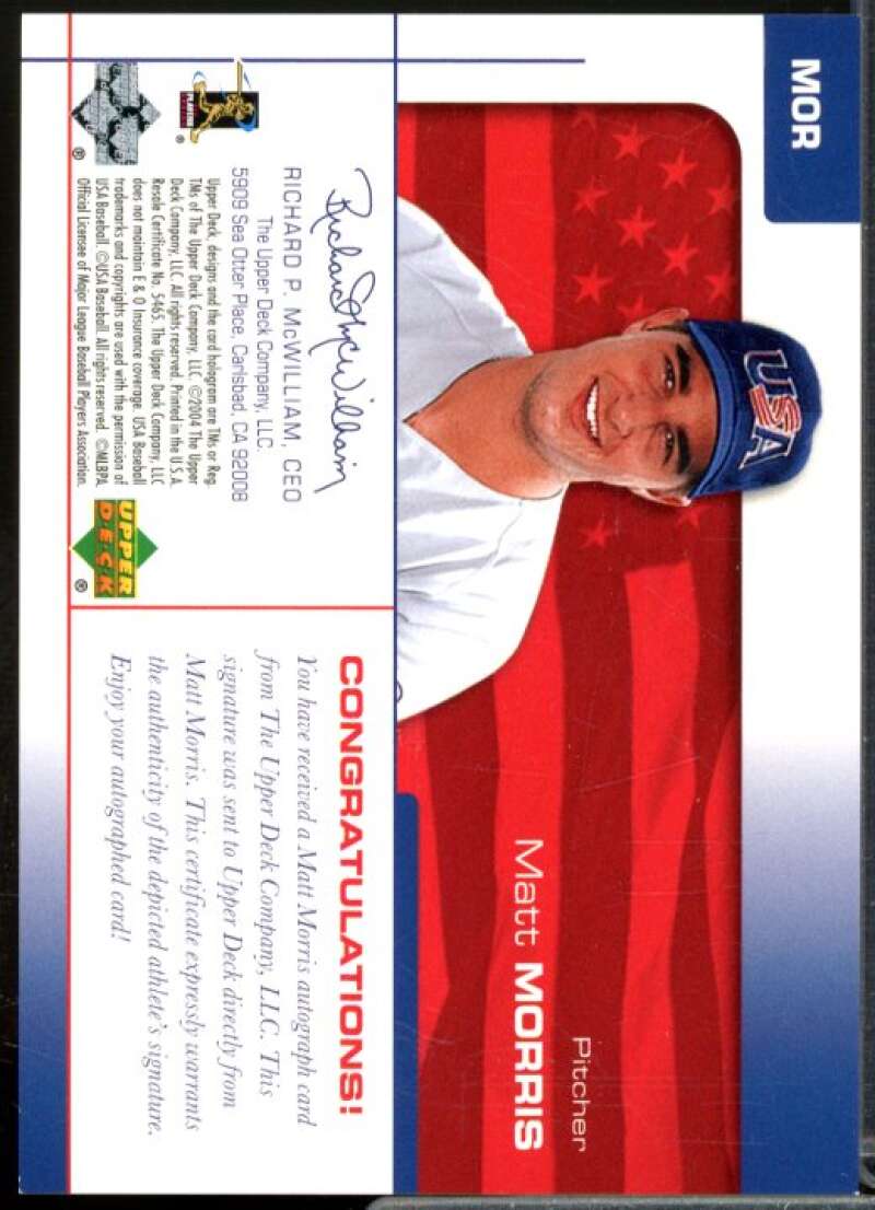 Matt Morris/150 2004 USA Baseball 25th Anniversary Signatures Black Ink #MOR  Image 2