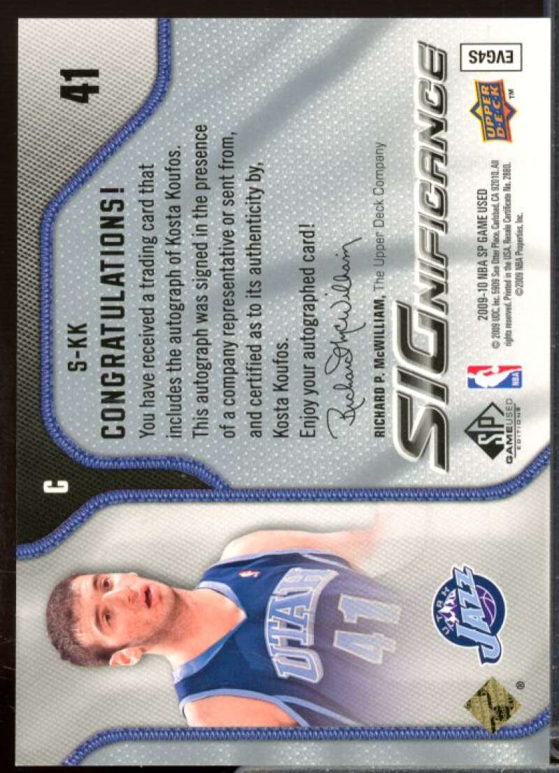 Kosta Koufos Rookie Card 2009-10 SP Game Used SIGnificance #SKK  Image 2