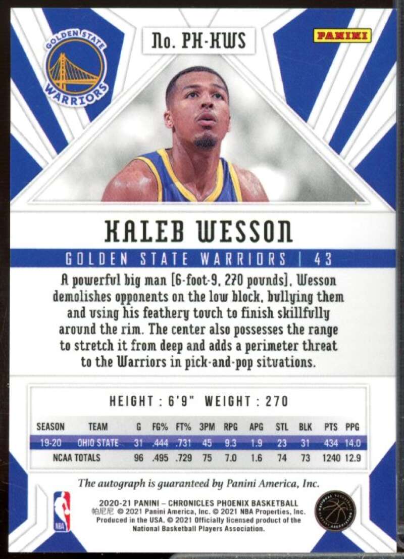 Kaleb Wesson Rookie 2020-21 Panini Chronicles Phoenix Rookie Autographs Red #25  Image 2