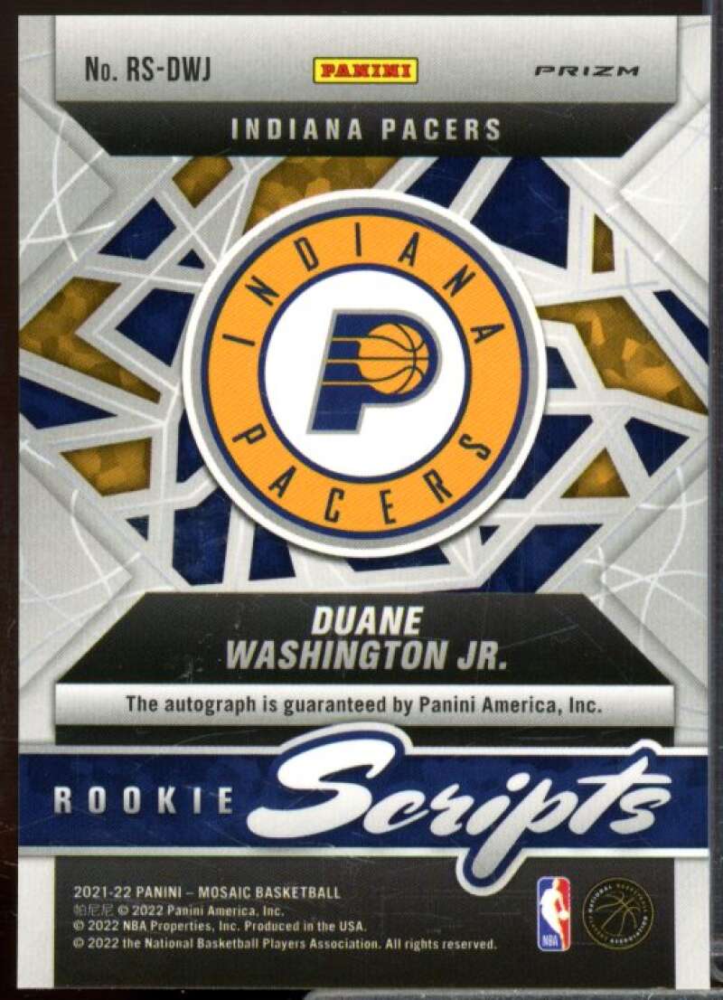 Duane Washington Jr. Rookie Card 2021-22 Panini Mosaic Rookie Scripts #39  Image 2